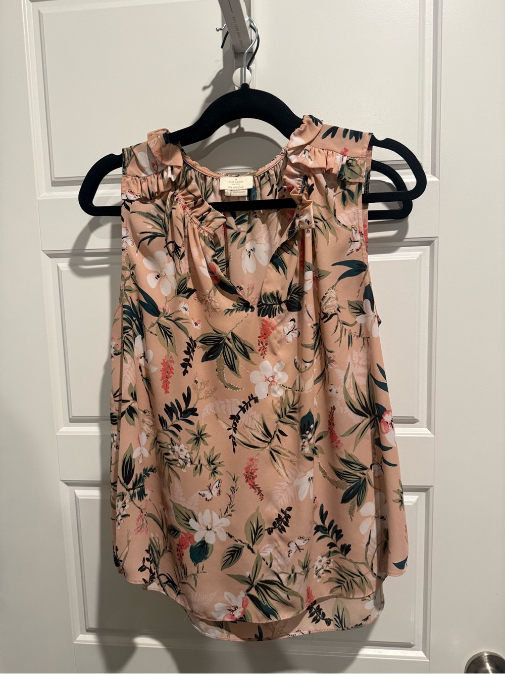 Floral Ruffle Neck Sleeveless Top Kate Spade- Peach